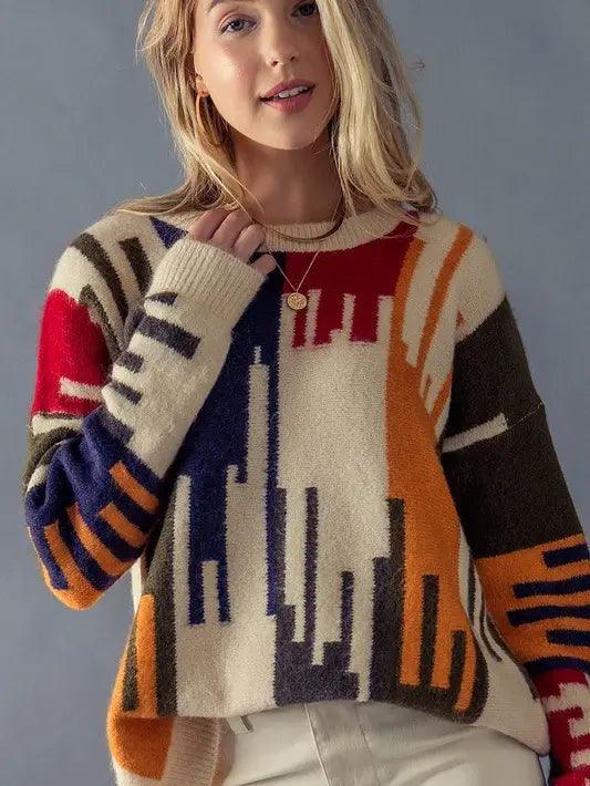 Vintage Color Block Knit Sweater - MELAS CLOTHING CO.